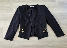 H M size 6 navy blue OPEN BLAZER cropped sleeves GOLD ZIPS workwear SMART JACKET