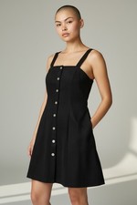 Relish Noless Black Button Front Mini Dress Fit & Flare Button Front Size L NWT