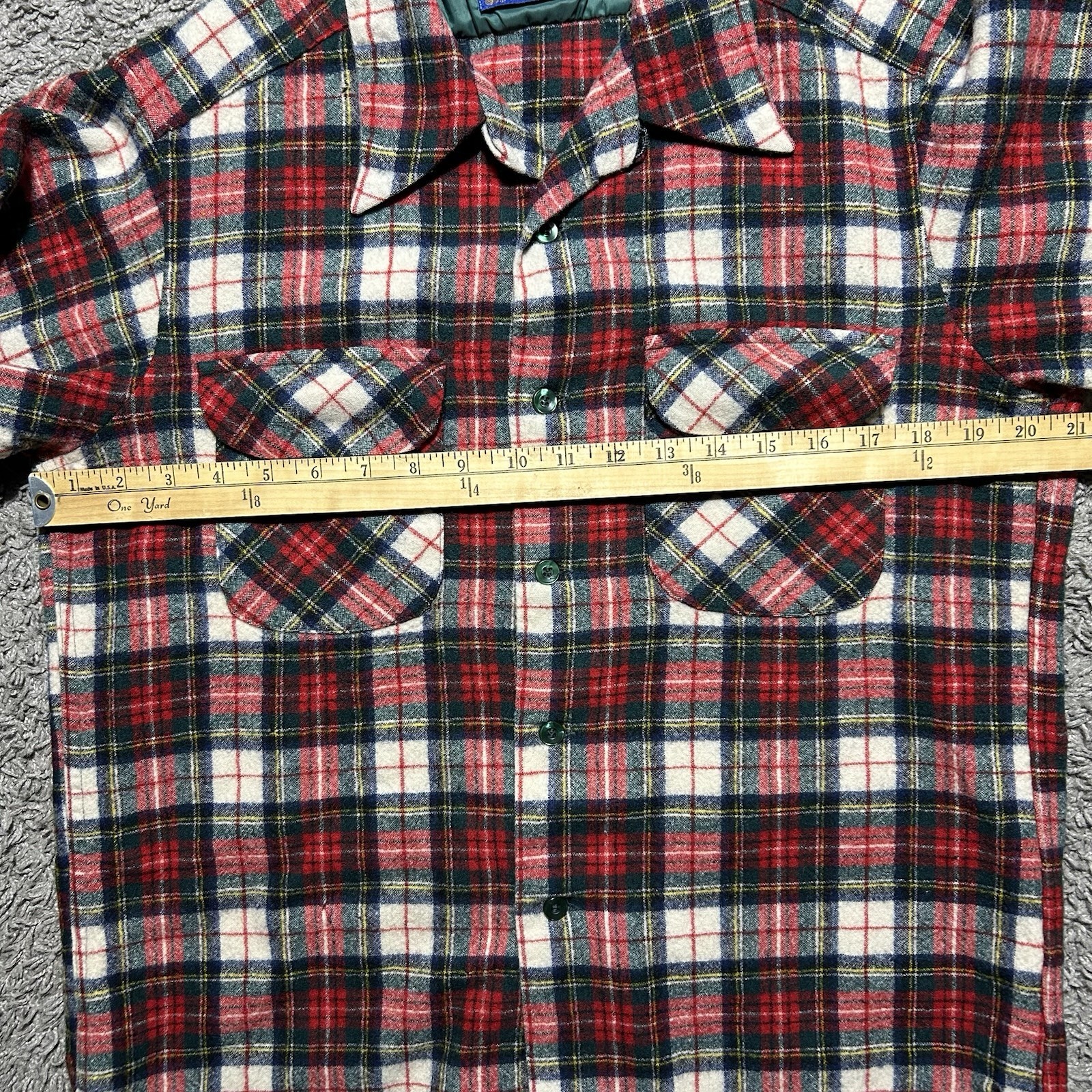 VTG 60s Pendleton Loop Collar Wool Red Plaid Flan… - image 5