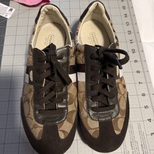 Zapatillas bajas Coach Joss marrón y tostado de lona con cordones talla 8,5 M zapatos