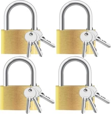 4pcs Solid Brass Padlock with Key, Small Pad Lock Padlocks 