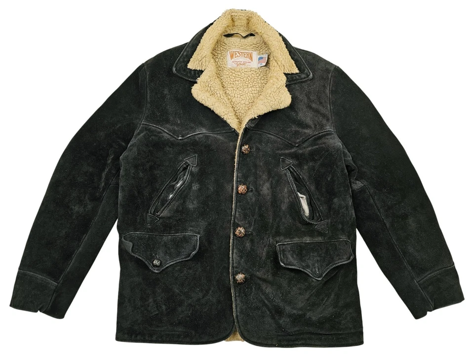*HOT VTG 70's Men's SCHOTT @ WESTERN PARKA LINED SUEDE LEATHER BLACK Jacket 38 M - Image 3 of 4