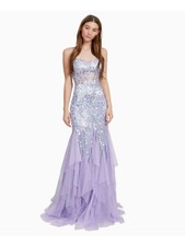 DEAR MOON Womens Dress Purple Boned Bodice Lace-up Back Juniors 0