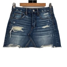 American Eagle Womens Denim Micro Mini Skirt 2 Distressed A Line Retro Y2k