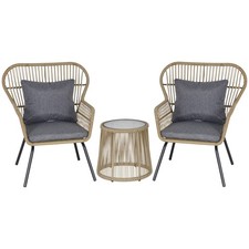 3-teiliges PE Rattan Bristo Set mit Kissen, Ohrensesseln & Stellfuß