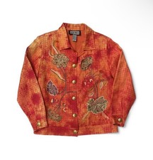Vintage ndigo Moon Orange Textured Embroidered Jacket Metallic Floral 90 s S