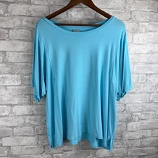 Chicos Popover Tee Top 3 XL Aqua Blue Rayon Knit Flowy Oversized Lightweight