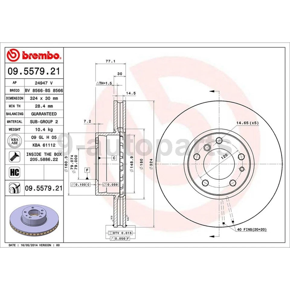 Rotores de freno de disco delanteros traseros Brembo OE para BMW 540i 1997 1998 1999 2000 Foto 2 de 4