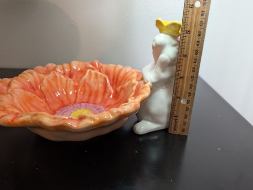 Bunny Candy Dish Pier 1 Imports Big Orange Poppy Flower White Rabbit & Butterfly - Picture 14 of 16