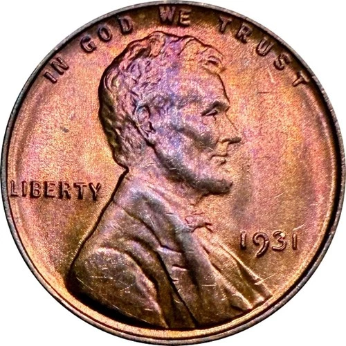 1931 P Lincoln Wheat Cent BU Red Light Album Toning ***READ DESCRIPTION***