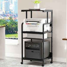 4 Tier Printer Stand with Storage Shelf Mobile Printer Cart on Wheels Tall BLK
