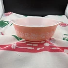 Vtg  Pyrex 471   White Gooseberry Print on Pink   1 Pint Casserole  USA No Lid