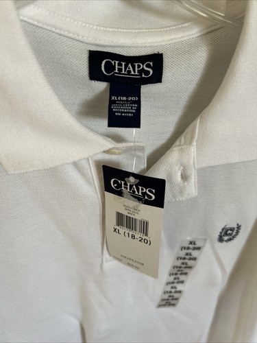 Chaps Boy's White Polo Shirt Size XL (18-20)School Approved Easy Care - Picture 2 of 4