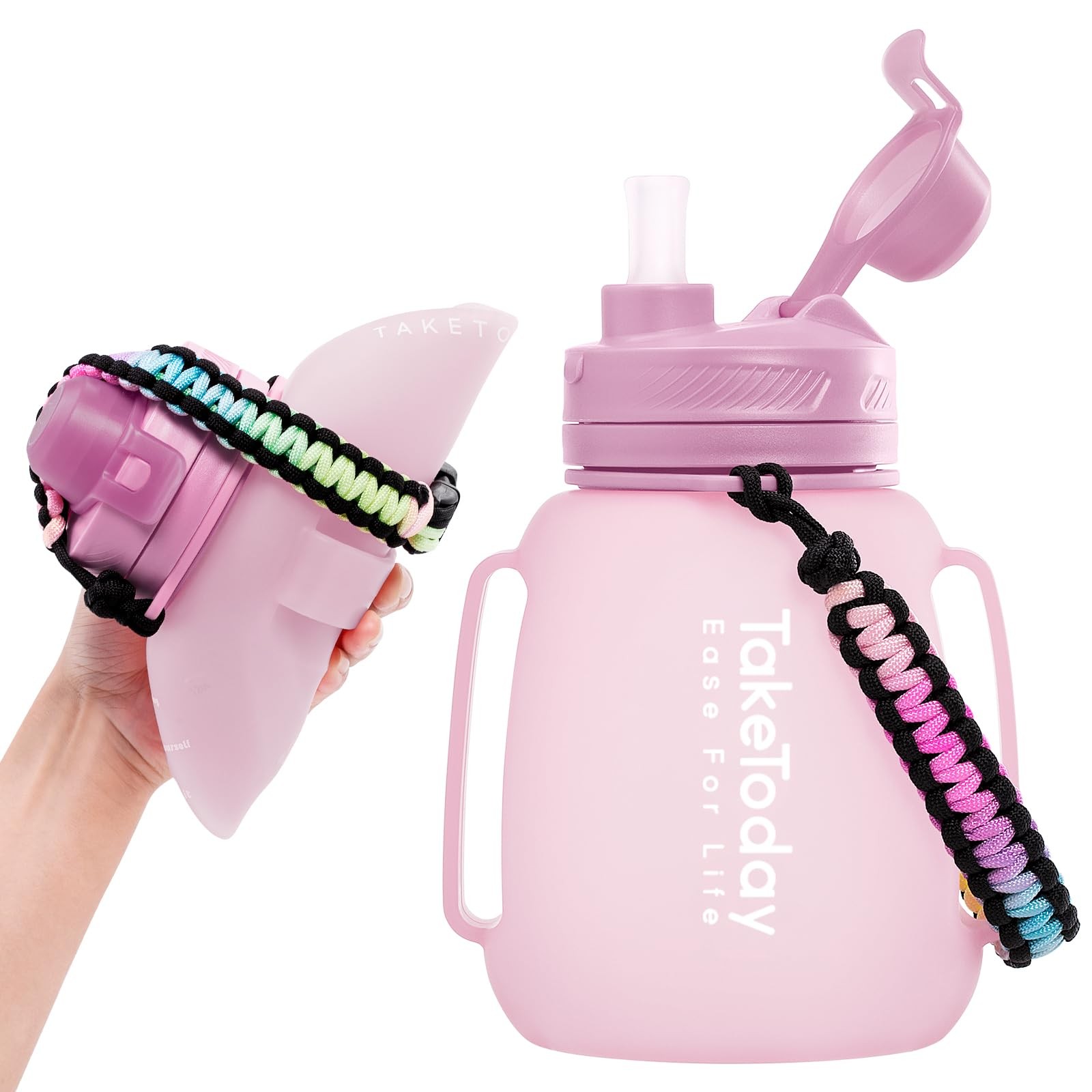 40 OZ Motivational Water Bottle with Straw and Paracord Handle 1.2L Silicone ...