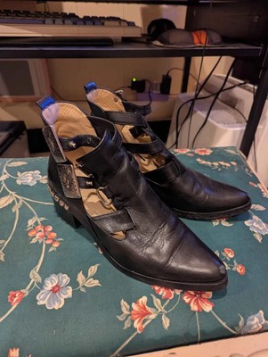 Toga Pulla Buckle Black Leather Western Heeled Boots Booties Size 36 5.5?