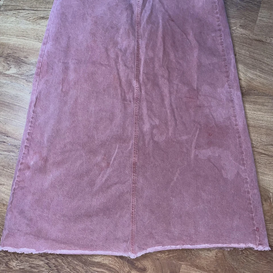 Saia jeans feminina We The Free People 6 rosa maxi linha A cintura alta bainha crua - Imagem 3 de 4