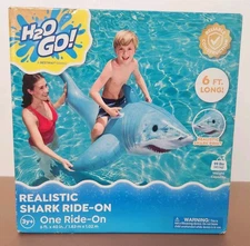 H2O Go! Bestway Realistic Shark Pool Float Inflatable 6’ Ride-On Water Float NEW