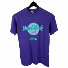 Vintage 90s Hard Rock Cafe Aspen Colorado Tourist Purple Shirt Size S
