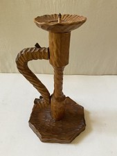 VTG Wood Schmid Linder Candlestick Holder Brutalist Hand Carved Switzerland