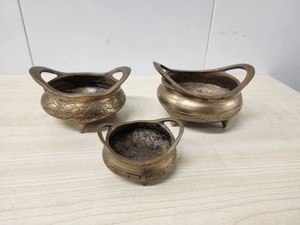 3 Small Chinese Brass Censers Incense Burner