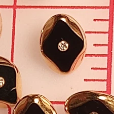 10 Magnificent Vintage Czech Glass Shank Buttons 7/8" Black Gold Diamond  #G251