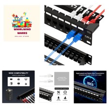 10Gbps Patch Panel 24 Port, RJ45 Through Coupler Cat6 Patch Panel UTP 19-Inch...