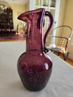 Vintage Amethyst Hand Blown Crackle Glass 8" possibly Blenko, Bischoff