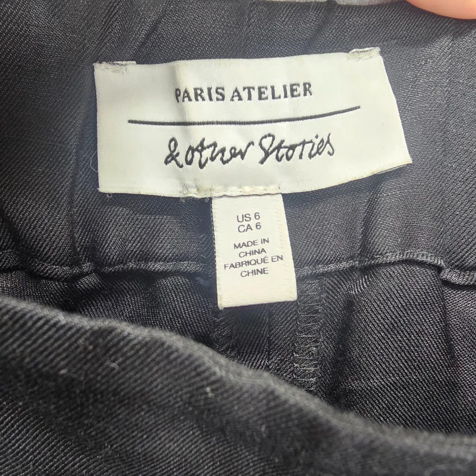 Wide Leg Linen Pants Womens 6 S Black OTHER STORIES Palazzo Light Parisian 28x29 - Image 4 of 4