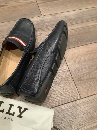 Men’s Size 7 1/2 Navy Blue Bally Shoes Driving Mocs WABLER loafers - Picture 10 of 12