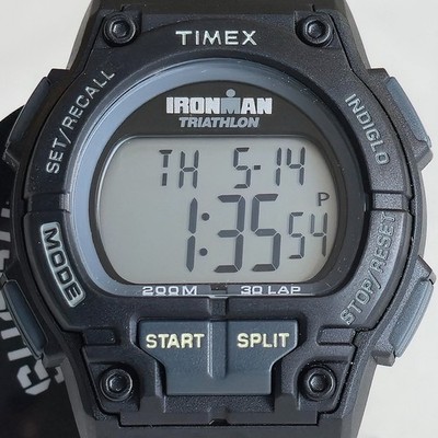 Timex Ironman Triathlon Shock Mens Digital Watch 42mm Black Resin WR 200m NEW