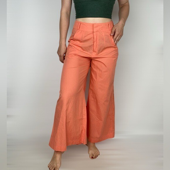 FREE PEOPLE Menorca Solid Cropped Pants High Waisted Wide Leg Bohemian