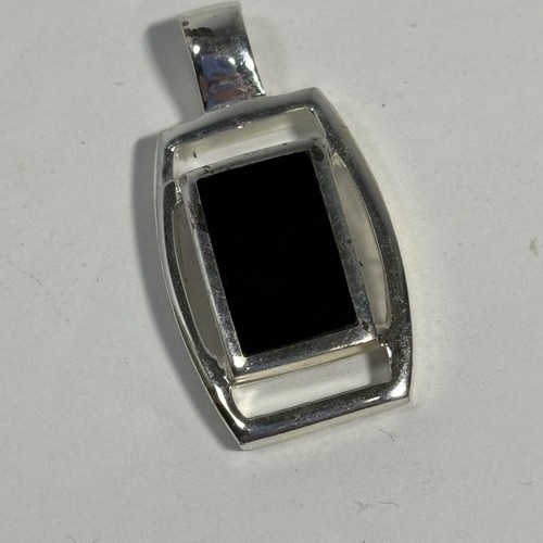 VTG Signed SU 925 Sterling Silver Pendant Black Onyx Modernist Thailand - Picture 2 of 5