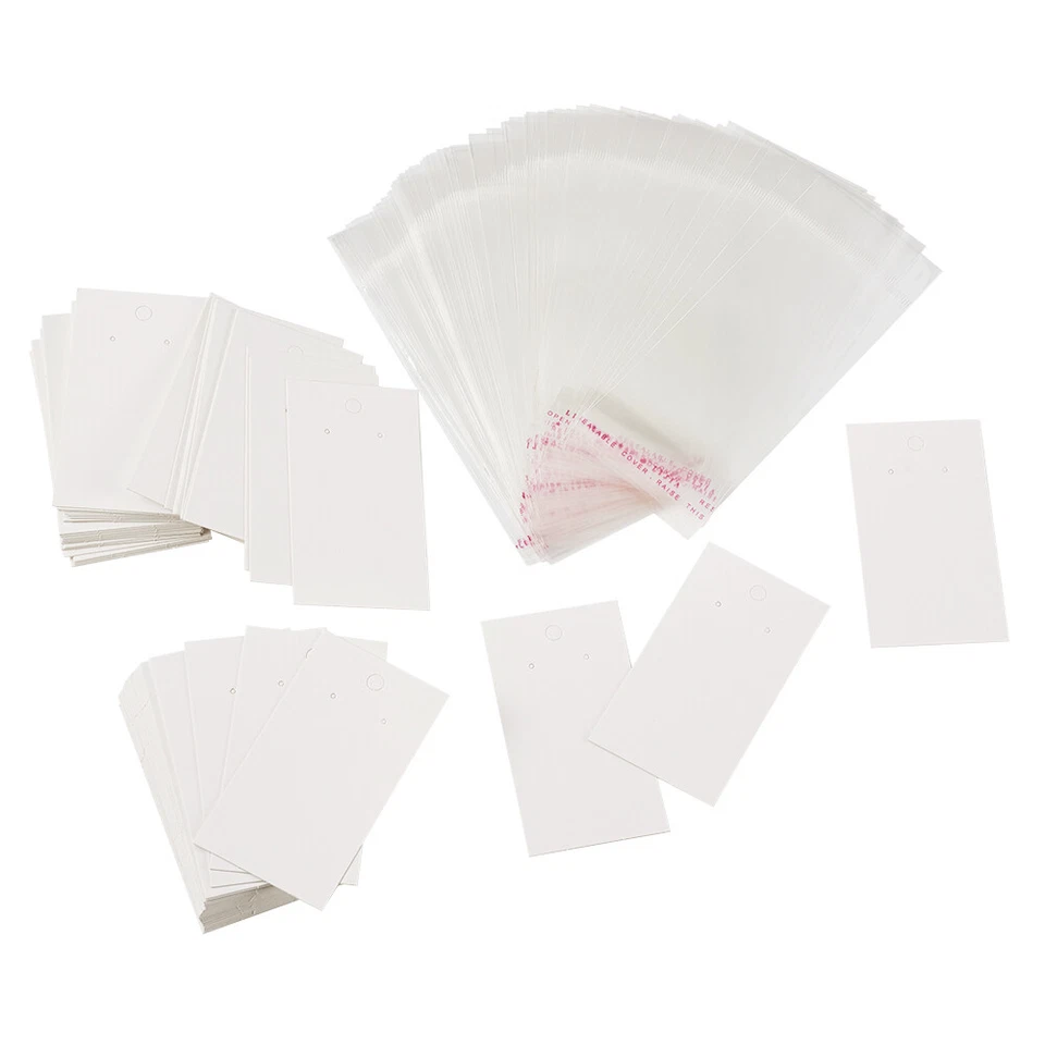 1 Set White Paper Display Cards OPP Cellophane Bags Jewelry Earring Display Sets - Image 3 of 4