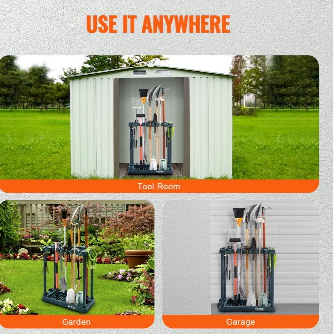 Support Range Outils de Jardin 10 Emplacements Stockage Garage Abri Extérieur - Photo 2/4