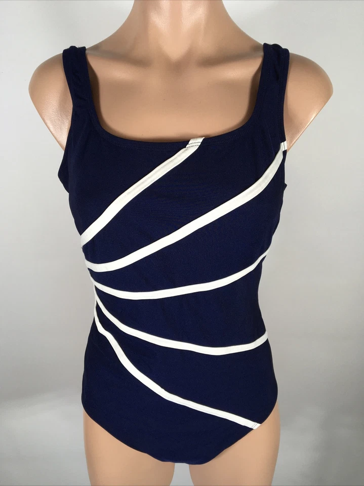 Vintage 90s One Piece Bathing SwimSuit Longitude Black White Striped Size 12 - Image 3 of 4