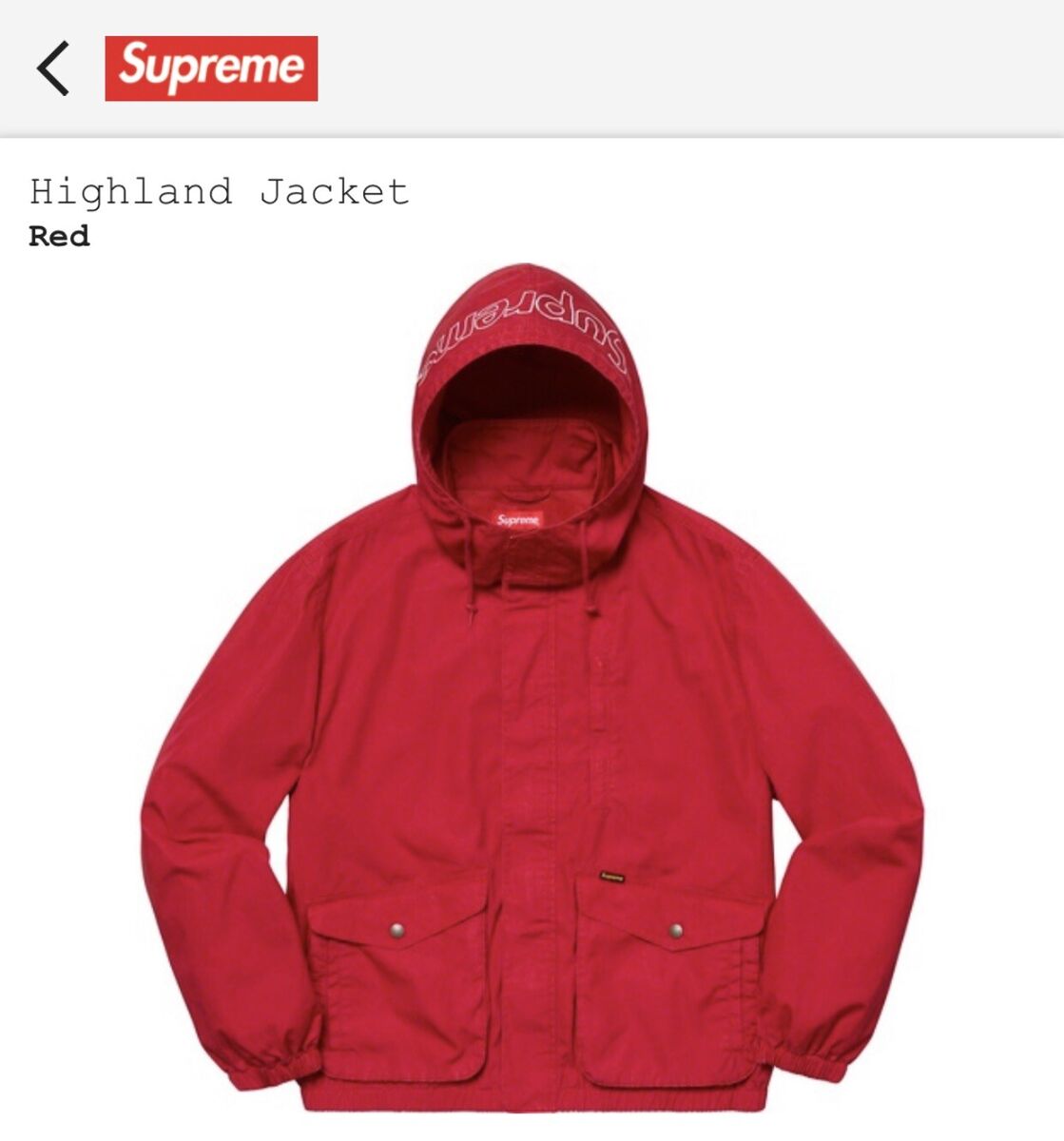 Supreme Highland Jacket/RED/Large/100% authentic/ Ready To Ship