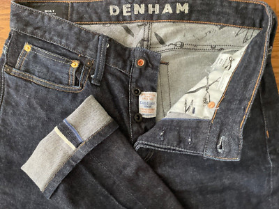 DENHAM 'Bolt' Skinny Fit Selvedge Button Fly Denim Jeans Made In Italy Men's 31