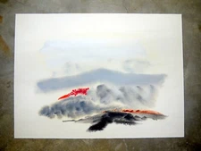 H. Hart Signed 1980 VTG Original ABSTRACT Landscape WATERCOLOR Painting Paper