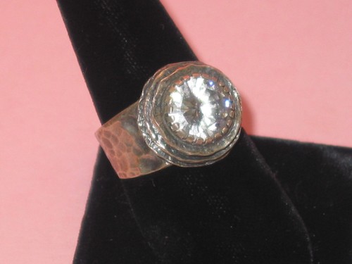 Artisan Hand Crafted Vintage Sterling Ring With Crystal Center ~ Size 8