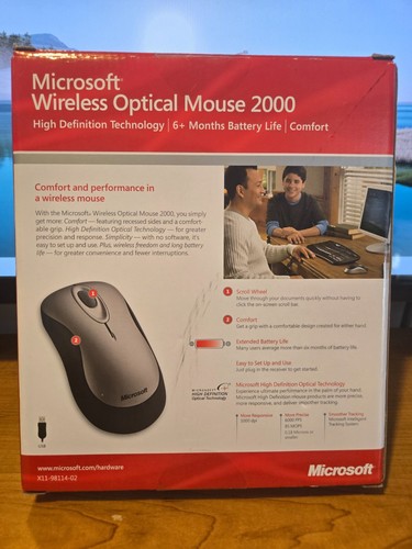 Microsoft Wireless Optical Mouse 2000 Model 1067 With Receiver 1000dpi NEW - Picture 2 of 3