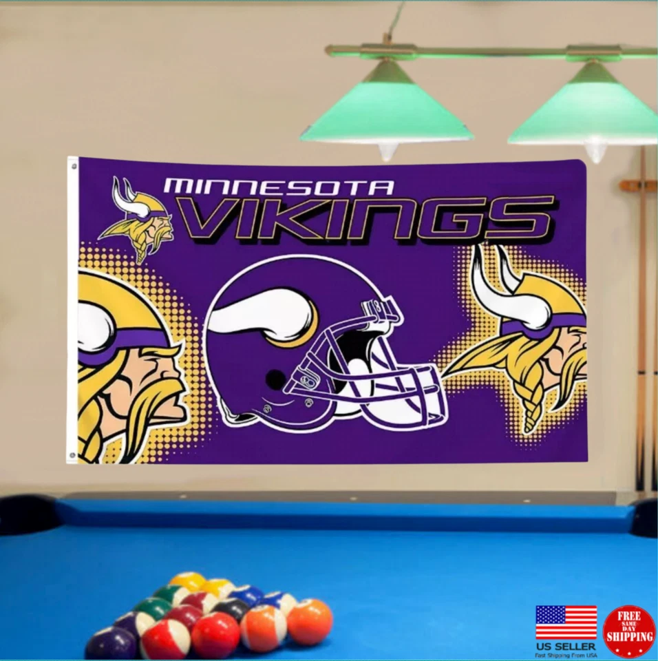 Bandera 3X5 Hombre Cueva Banderas 3 x 5 Bandera Vikinga SKOL Nuevo EE. UU. Minnesota Vikings Letrero Foto 4 de 4