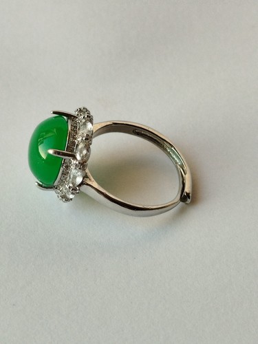 Natural Jade, Sapphire in Solid 925 Sterling Silver Ring Fine Jewellery Size O - Picture 3 of 8
