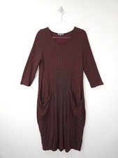 Sahara Dress Medium Red Grey Striped Lagenlook Balloon Bubble Midi Stretchy