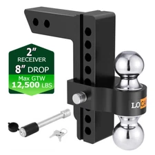 Adjustable Trailer Hitch 2" Receiver 8" Drop Towing Hitch Dual Ball Truck Hitch