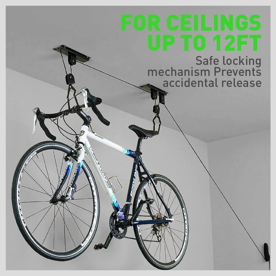 2-Pack Bike Lift Hoist Bicycle Lift Ceiling Mounted Garage Hanger Pulley Rack - Image 3 of 4