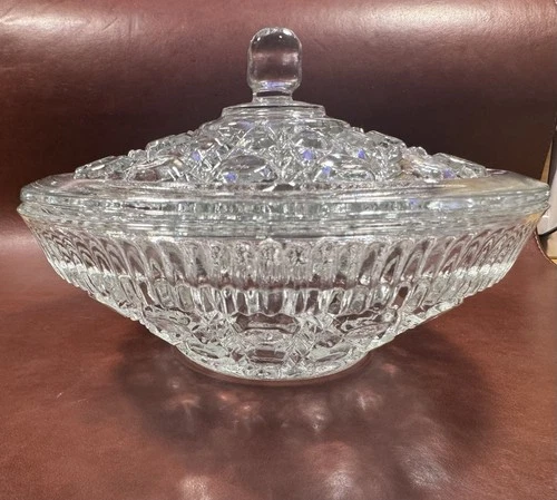 Vintage Federal Glass Windsor Button and Cane Covered Candy Dish