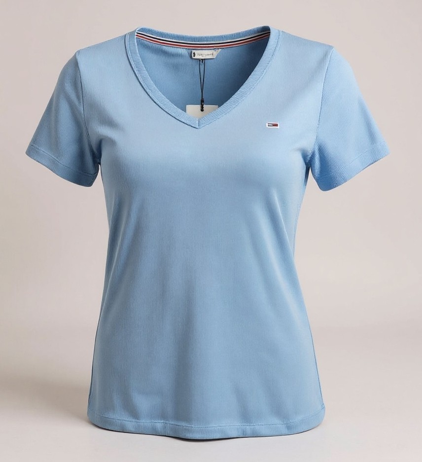 Tommy Jeans Women's Slim V-Neck T-Shirt in Pale Blue, Size L image 7