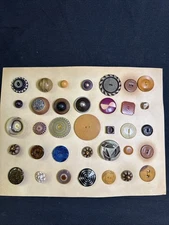 35 Variety Antique Vintage Buttons on Collector Card Various Sizes Types  OLD