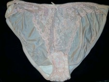 Vintage 80s Victorias Secret Pink Silky Nylon Sheer Floral Lace Bikini Panties S