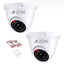 2 Dummy Fake Security Camera w One Red LED Light Home Businesses Indoor/Outdoor